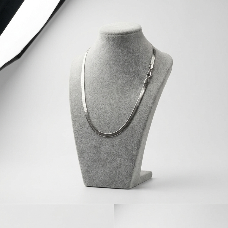 Men's Flat Herringbone Silver Chain